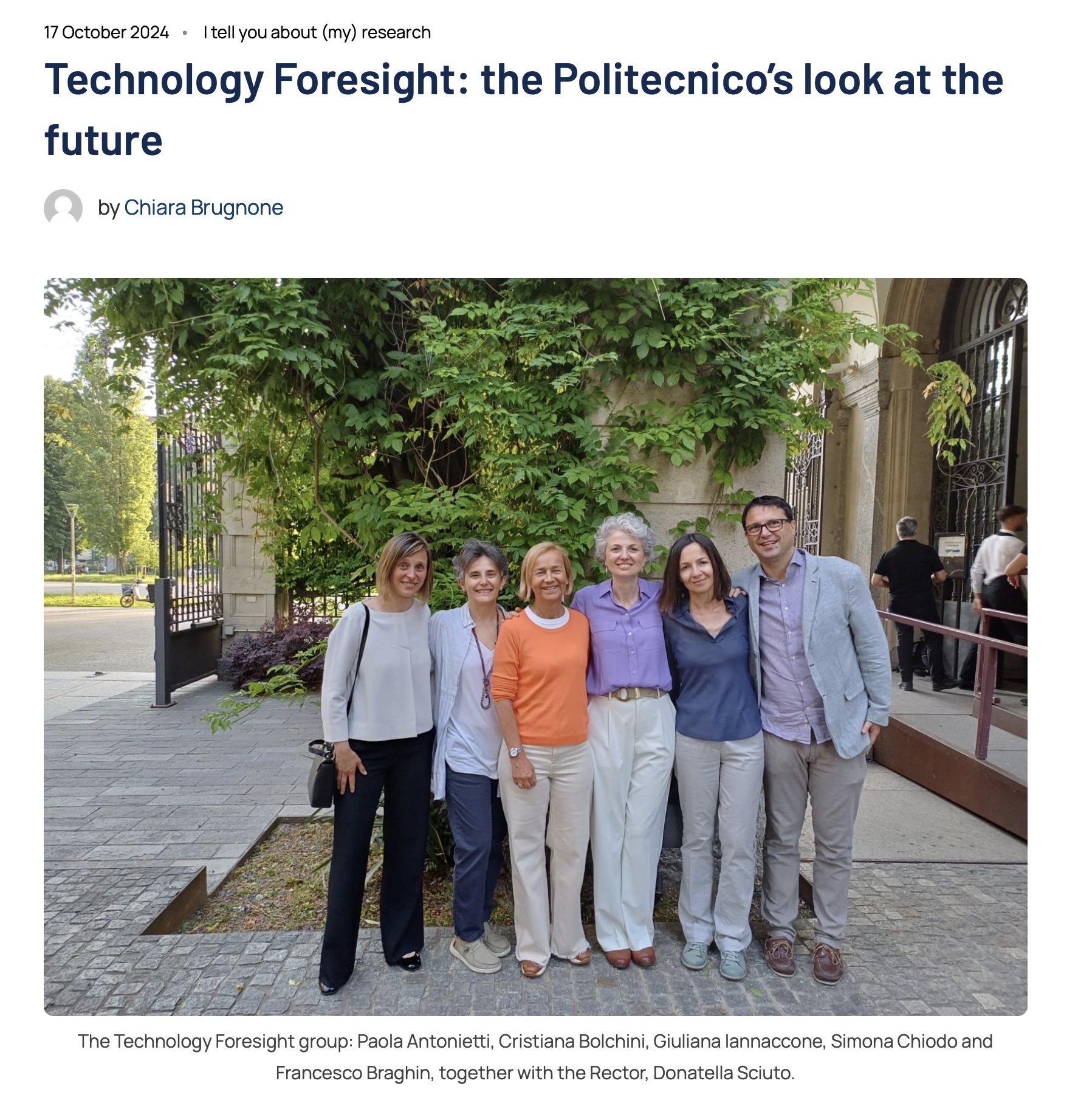 Il gruppo di lavoro Technology Foresight del Politecnico di Milano intervistato da Frontiere
